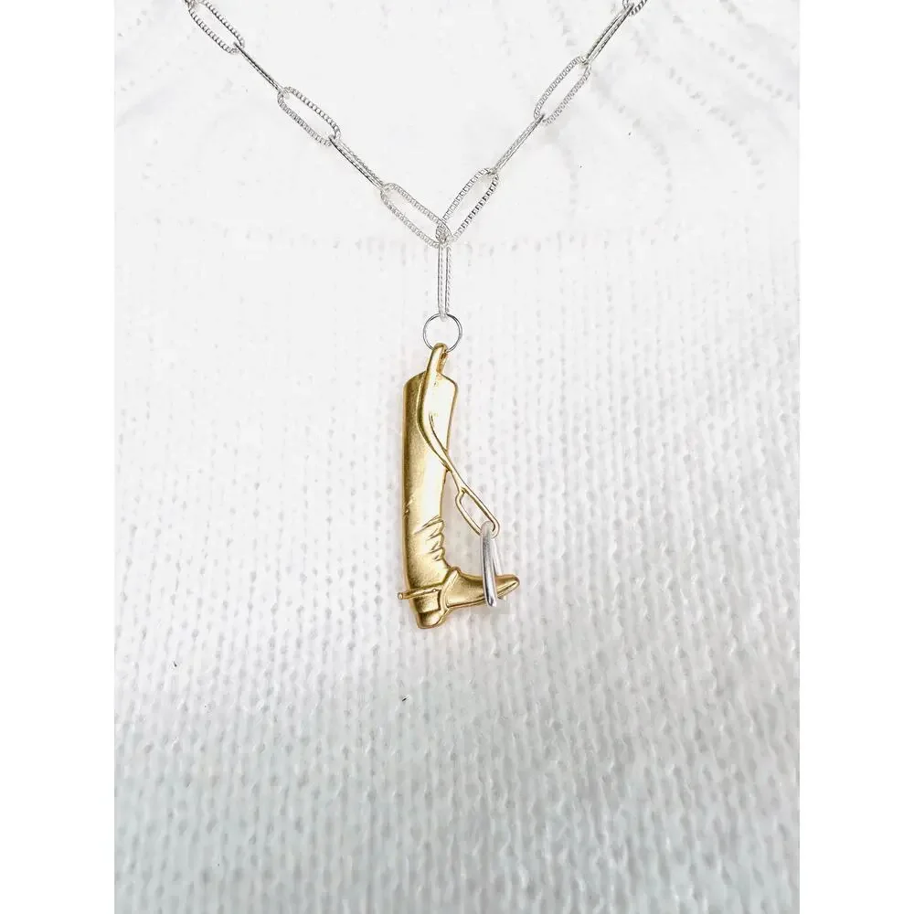 Handmade Equestrian Boot Necklace | Matte Gold & Silver | 16” Chain | Horse Love
